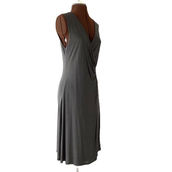 Grey Sleeveless Mock Wrap Jersey Dress - Picture 5 of 8